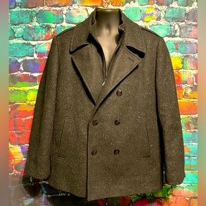 Heavy Black Pea Coat with White Speckle